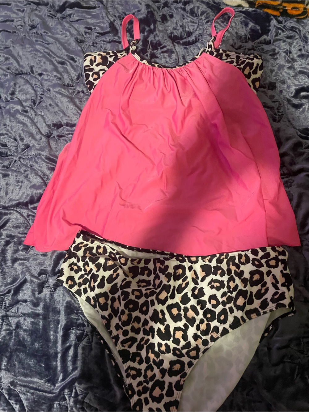 Hot Pink Tankini with Leopard Print Bottoms